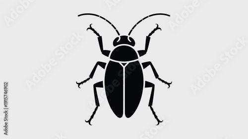 Black beetle silhouette with antennae on light background