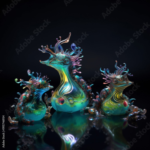 Wallpaper Mural Fantasy Glass Seahorse Trio Sculpture with Iridescent Rainbow Colors Torontodigital.ca