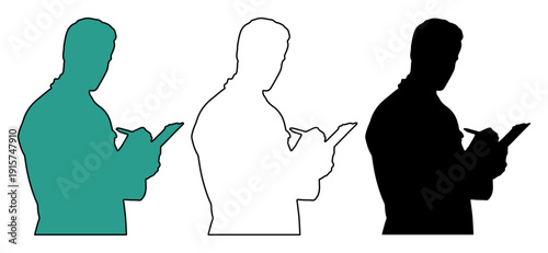 Silhouettes of a person writing or taking notes on a tablet or pad