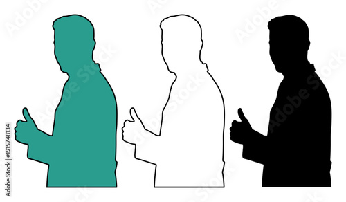 Man's silhouette giving a thumbs up gesture in three different colors.
