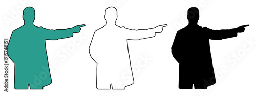 Silhouette of a person pointing with their finger, indicating direction or making a choice.