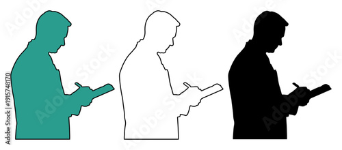Man in suit silhouette writing on a notepad, representing different styles of visual representation.