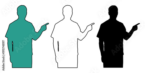 Man pointing to the side in three different silhouette styles