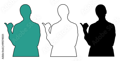 Man gesturing with thumb up, showing direction with three silhouette styles