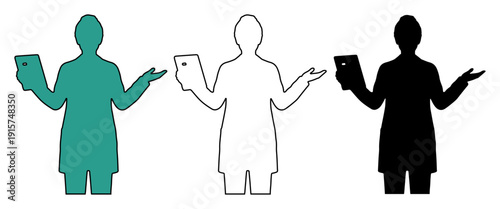 Person holding a tablet with outstretched hands in confusion or offering options