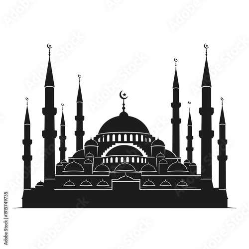 Grand Islamic Mosque Architecture Silhouette Vector
