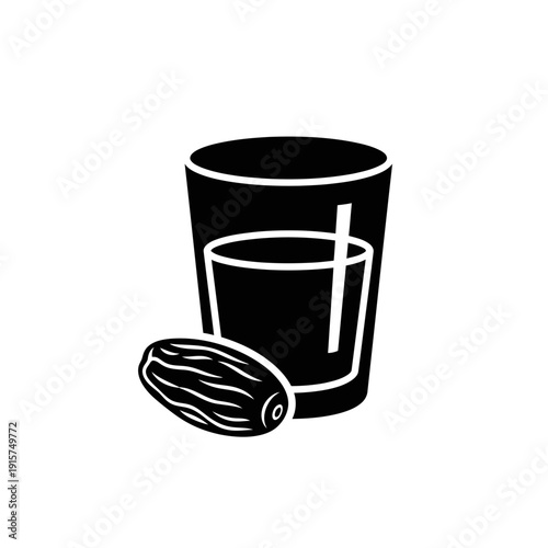  Iftar Concept Icon: Glass of Water and Date Fruit Vector
