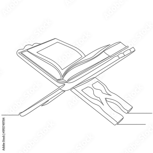 Holy Quran Book on Rehal Stand Continuous Line Drawing