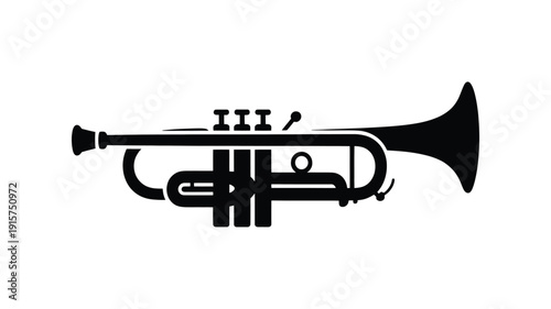 Black trumpet silhouette on white background for music concepts