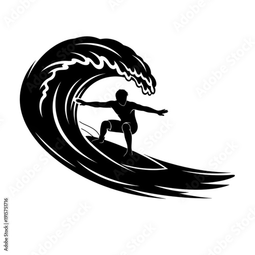 Man surfing on a wave board isolated on transparent background.