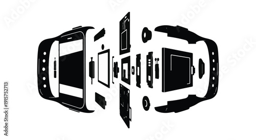 Disassembled smartphone components parts illustration for technology and repair concept