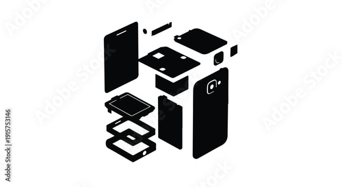 Disassembled smartphone components parts illustration for technology concept with modern design