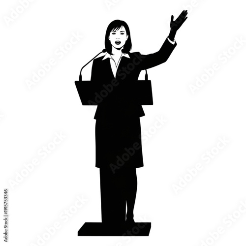 Businesswoman giving a public speech isolated on transparent background.