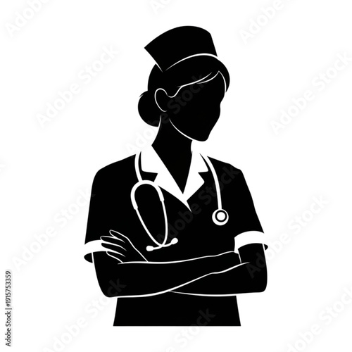 Nurse in uniform with stethoscope isolated on transparent background.