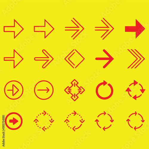 Red Arrow and Refresh Icons Set on Yellow Background