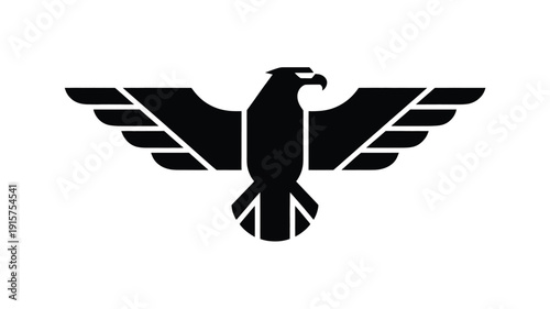 Bold eagle silhouette with outstretched wings on white background