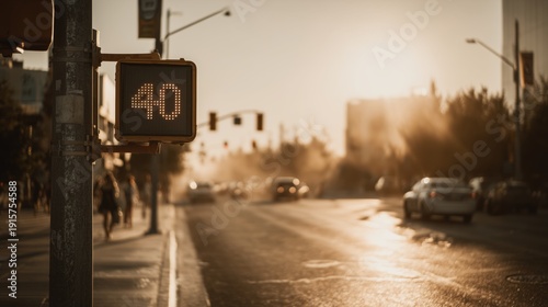 Wallpaper Mural Extreme heat warning sign in city street. Urban heatwave at 40 degrees. Climate change impact on downtown traffic. Dangerous summer temperature conditions. Weather alert concept for news. Torontodigital.ca