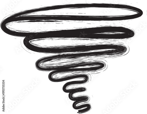 Brush stroke black tornado .Graffiti art design . Noise dispersion grungy tornado logo . Spray effect .Grunge texture . Distressed element . Grange textured vector