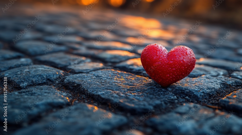 Fototapeta premium A vibrant red heart rests on a textured surface, evoking feelings of love and connection.