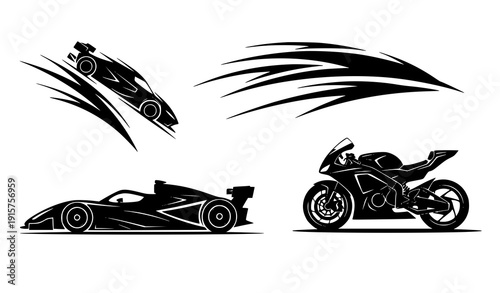 High speed racing silhouettes car bike vector design
