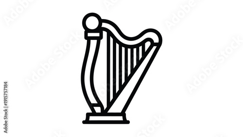 Elegant harp icon in modern black line art style