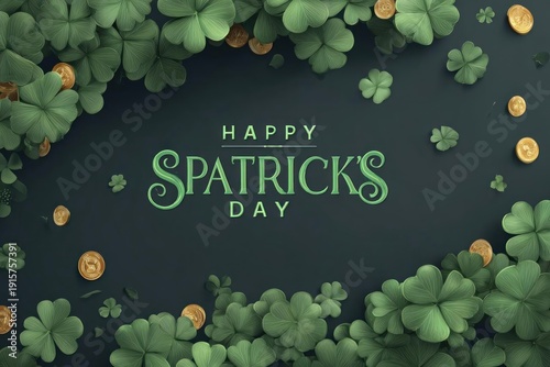 St. Patricks Day Celebration with Green Shamrocks and Gold Coins