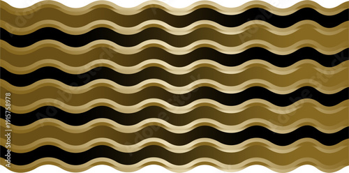 the composition of curved lines and geometric planes with gold gradient colors arranged repeatedly which gives the impression of an optical illusion, luxurious and expensive