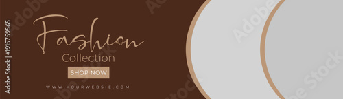 Modern fashion sale banner template with stylish male model, elegant brown layout, promotional web header design for clothing brand marketing.