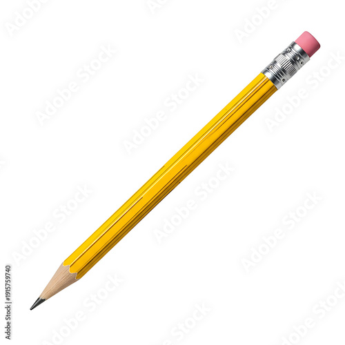 A yellow pencil with a pink eraser on transparent background
