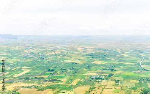 Schilderij op canvas panoramic view from high mountain to a beautiful landscape with valley and fields of great lands far away