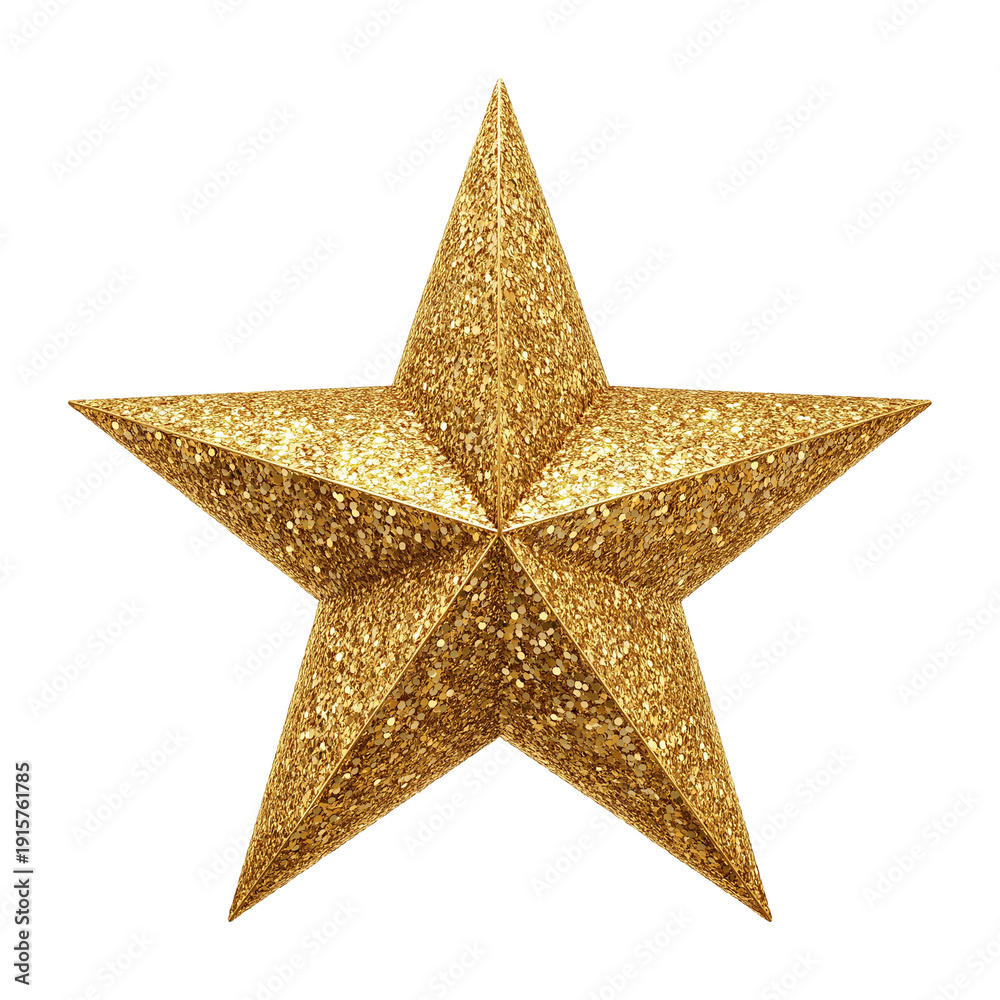 Fototapeta premium 3D golden glitter star decoration isolated on transparent background.