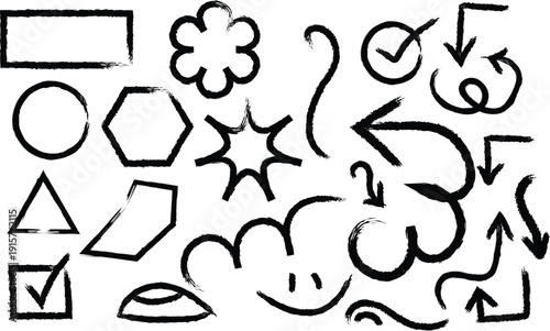 A collection of hand drawn shapes and symbols for creative projects and designs