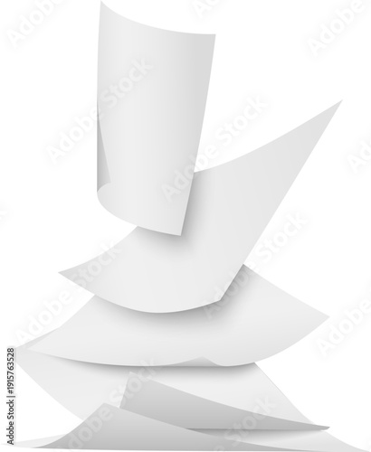 Falling paper sheets. Realistic flying white pieces mockup