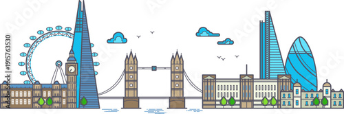 London cityscape panorama. City line architecture icon