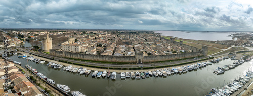 Photography Historic Aigues-Mortes Drone View: 13th-Century Fortifications, Salt Flats, and Medieval Streets in Southern France