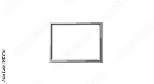 An empty rectangular silver metallic picture frame with a glossy finish is displayed on a pristine white background.