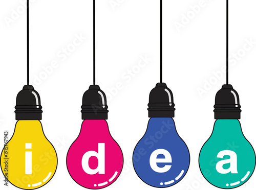 Colorful light bulbs spelling out the word idea in a creative and innovative manner Vector