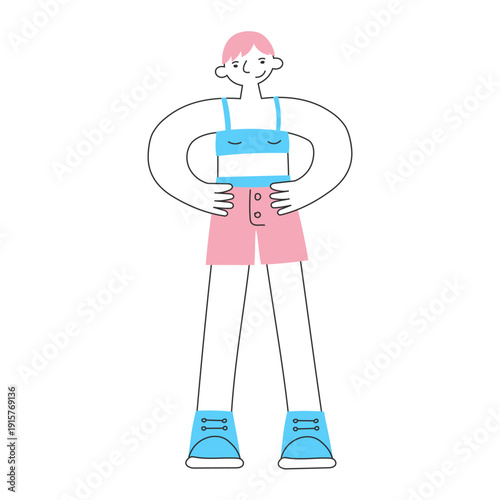 Modern androgynous transgender person with trans flag colors in minimal flat style. Individuality, self-expression, confidence and acceptance concept. Diversity, inclusion, identity and lifestyle.