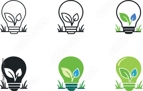 Eco Light Bulb Variations. Power conservation concept depicting an eco friendly light bulb paired with natural elements suggesting