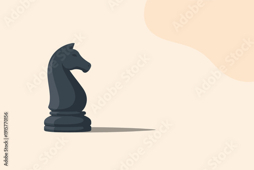 Chessknight silhouettegeneric st and ing up right with cle anh orse he adpr ofile andsimplified base positi oned in the left