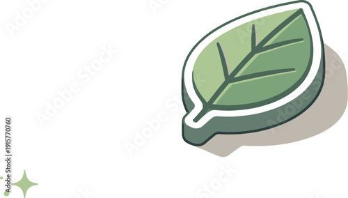 Leaf ic onb adge object inc almthreequ arter viewshow ingsubtlethickness us ingdiscrete fl atf aces positi oned in the right