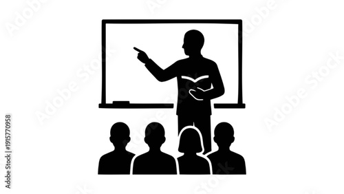 Teacher Teaching Students in Classroom Silhouette Illustration