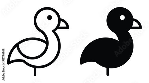 Monochrome Duck Silhouettes with Simple Line Art Design Elements