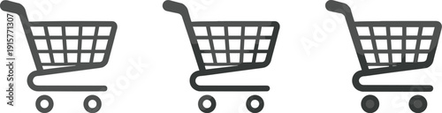 Shopping Cart Trio. Decision patterns concept shown as a shopping cart with handle and basket clearly defined, identical form
