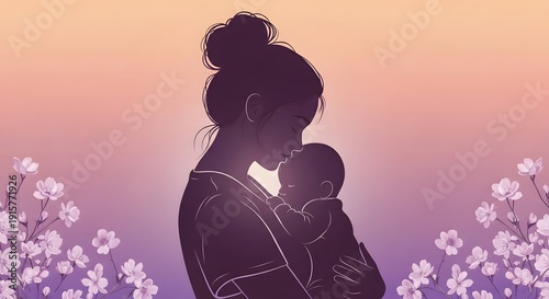 International mother's day tribute silhouette of mother and child