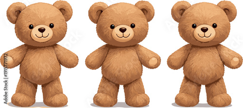 Active fun expressed through a classic teddy bear standing upright with rounded ears and stitched limbs simplified into a