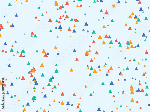 Playful scattering of colorful small triangles across a light blue background, creating a festive and abstract pattern.