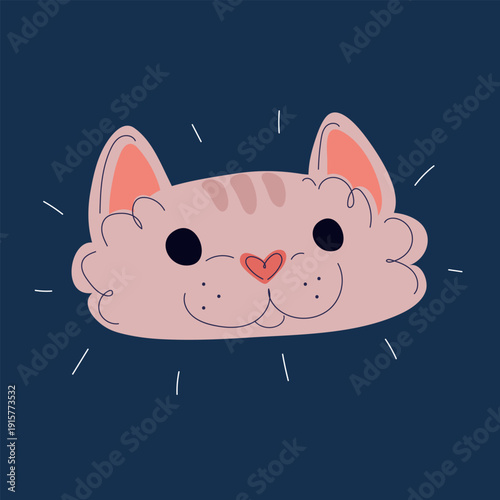 Cartoon vector illustration of a cute cat face, concept of pets, cuteness, and affection