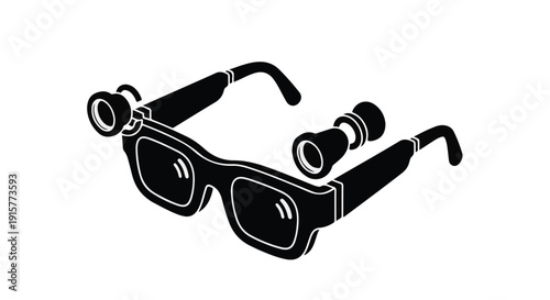 Black 3D glasses with headphones illustration for movie entertainment technology concept