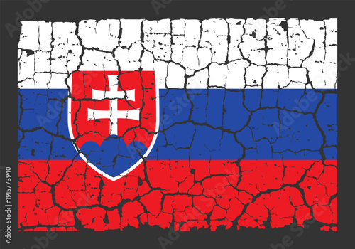 Photography Illustration of the national flag of Slovakia painted on a cracked wall